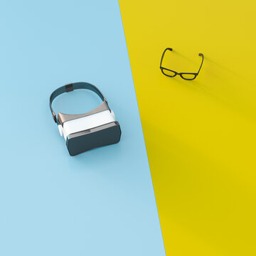 VR glasses next to common glasses, 3d rendering