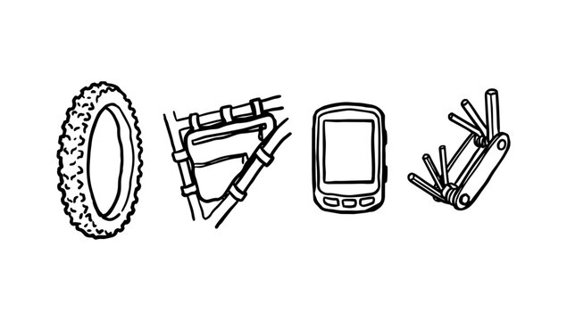 Cycling and bike repair doodle tools including tire frame digital device and multi tool