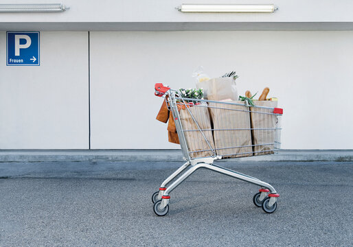 Germany, Shopping cart with groceries