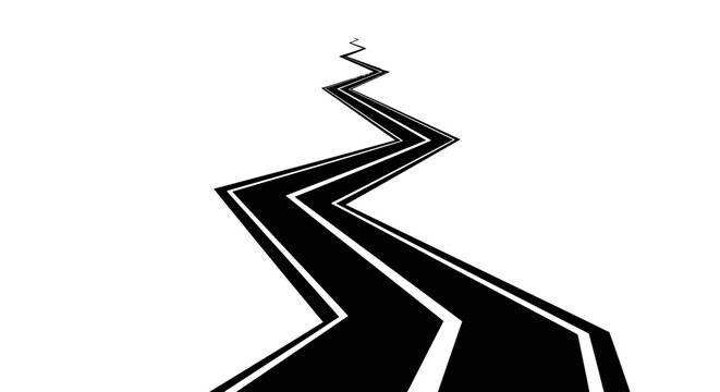 Black and white road path zigzag.