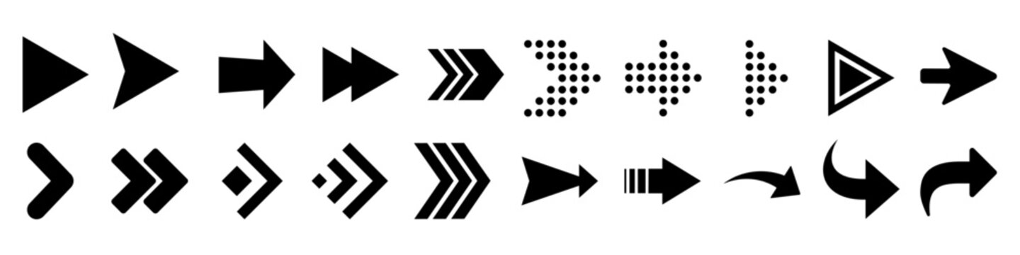 Arrows vector icon set. Arrow icon. Cursor illustration sign collection. Pointer symbol. Direction web icons.