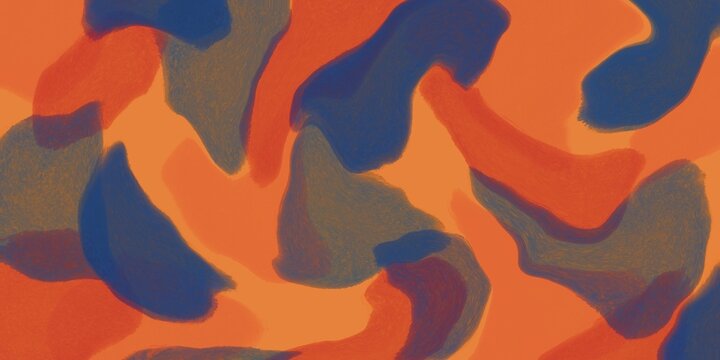 Motif abstrait organique de taches fluides contrast&eacute;es aux tons orange vif et bleu indigo