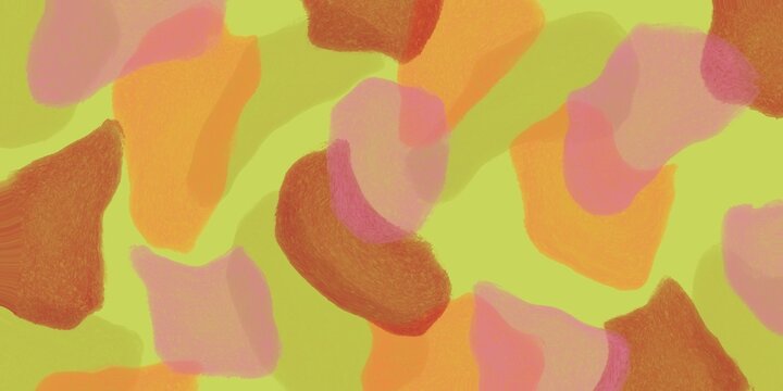 Motif organique abstrait aux couleurs acidul&eacute;es jaune citron, rose et orange avec texture craie