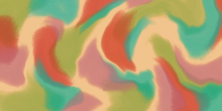 Fond abstrait avec tourbillons de peinture aux tons rouge brique, vert &eacute;meraude et ocre textur&eacute;