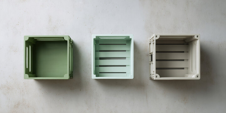 Empty plastic storage crates top view