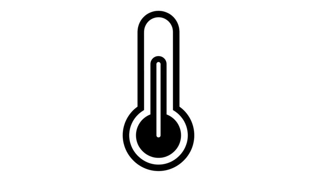 Simple black icon of a thermometer showing a mid-range temperature, representing heat, cold, or measurement.