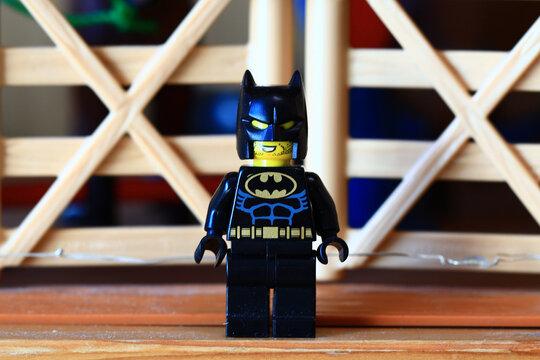 Russia, St. Petersburg, May 5, 2020 A detailed view of the Lego Batman figure, perfect for illustration or design purposes