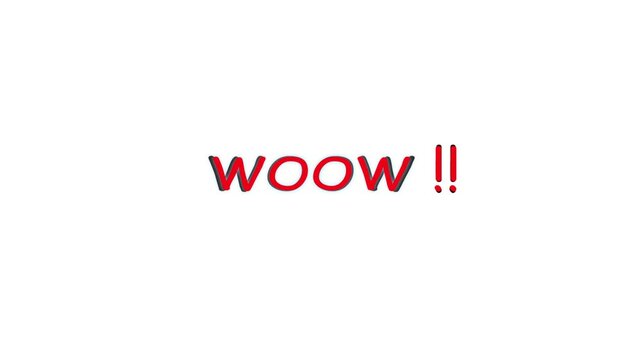 Animated "wow" text on a black background. Social media concept. Digitally generated video.