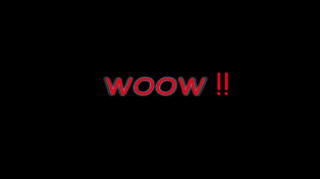 Animated "wow" text on a black background. Social media concept. Digitally generated video.