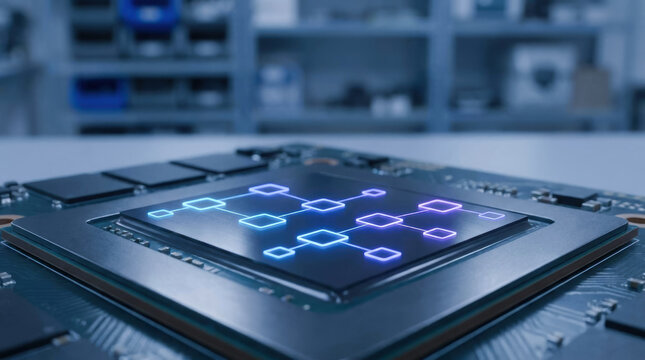 Tensor processing unit tpu with ai accelerators glowing on circuit board for advanced computing and machine learning technology