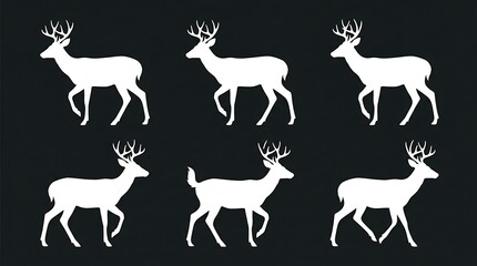 Fototapeta premium Deer silhouettes walking nobody black background