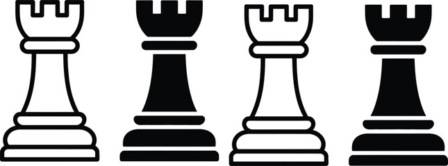 Four chess rooks in alternating black and white colors © MelonChandro