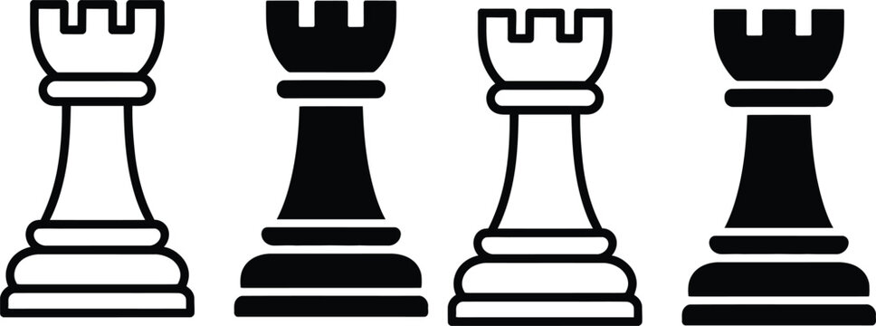 Four chess rooks in alternating black and white colors