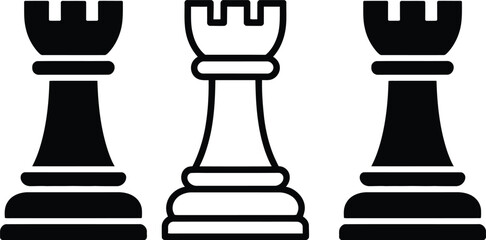 Three chess rooks displayed in contrasting colors against a plain background © MelonChandro