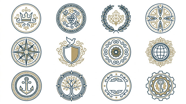 Collection of Vintage Circular Emblems and Seals.