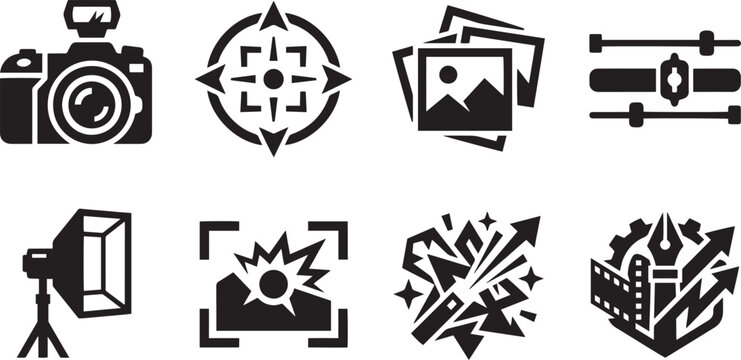 Online education career development academic learning program and digital classroom setup solid glyph icons set with desktop monitor showing global data connectivity student sitting with lightbulb cre