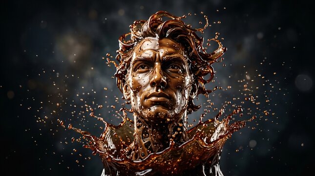 Coffee Splash Frozen in Shape of Human Face Dramatic Studio Lighting Scene