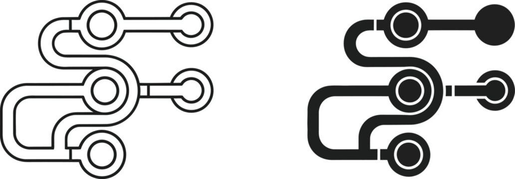 Circuit board design elements line art and solid fill variations