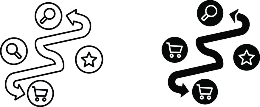 Customer journey icon set search favorite purchase path illustration