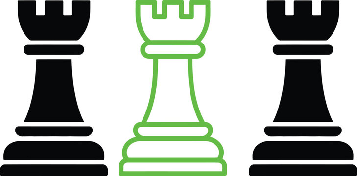 Highlighted chess rook piece with outlined sections for emphasis