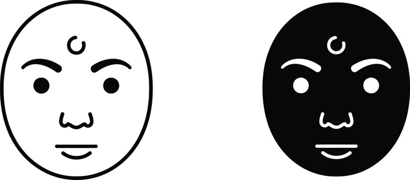 Traditional noh theater mask illustrations black and white vector set