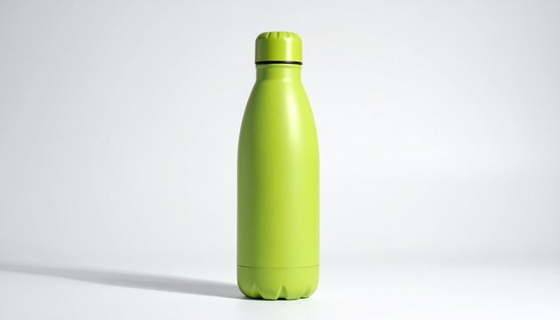 Modern pastel green reusable stainless steel water bottle isolated on clean background, eco friendly lifestyle concept, premium product photography, soft studio lighting, minimalist commercial aesthet