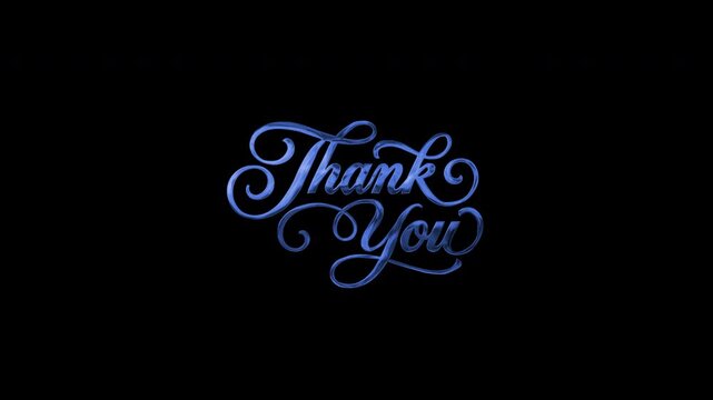 Elegant blue thank you text against black for cards, thank you notes, invitations, presentations, social media, website banners.