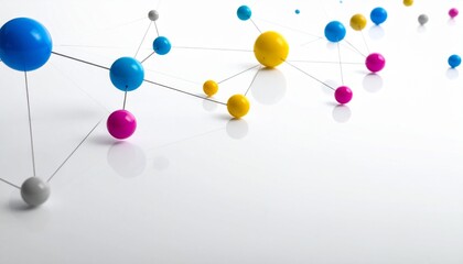 Fototapeta premium Colorful spheres connected by lines on clean white background
