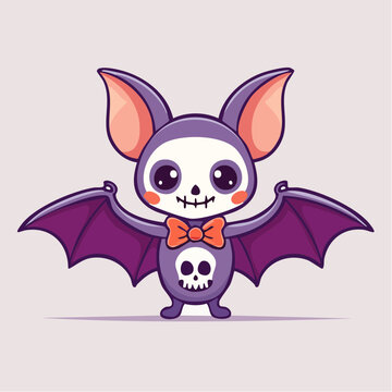 Cute Halloween Bat Character with Skull Design