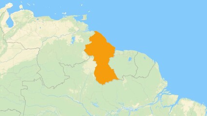 Fototapeta premium Zoom in on a Country from a Stylised World Map Guyana