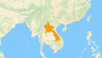 Fototapeta premium Zoom in on a Country from a Stylised World Map Laos