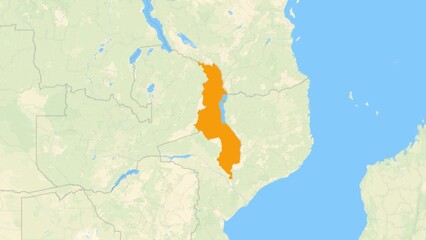 Obraz premium Zoom in on a Country from a Stylised World Map Malawi
