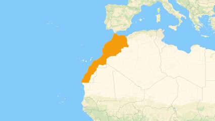 Fototapeta premium Zoom in on a Country from a Stylised World Map Morocco