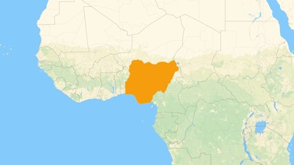 Fototapeta premium Zoom in on a Country from a Stylised World Map Nigeria