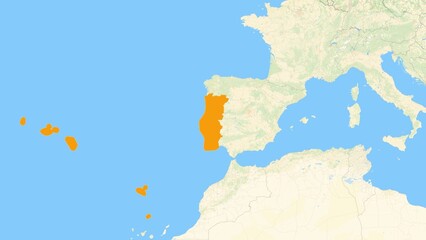 Fototapeta premium Zoom in on a Country from a Stylised World Map Portugal