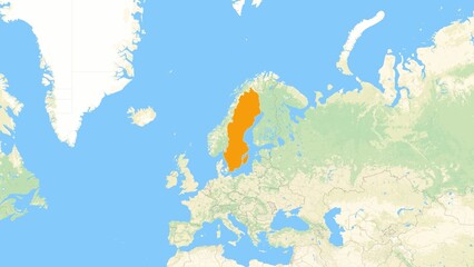 Zoom in on a Country from a Stylised World Map Sweden © Omer