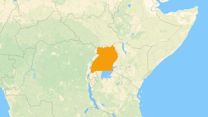 Obraz premium Zoom in on a Country from a Stylised World Map Uganda