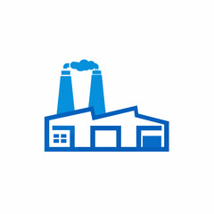 Fototapeta premium Blue factory building icon with smoking chimneys illustration.
