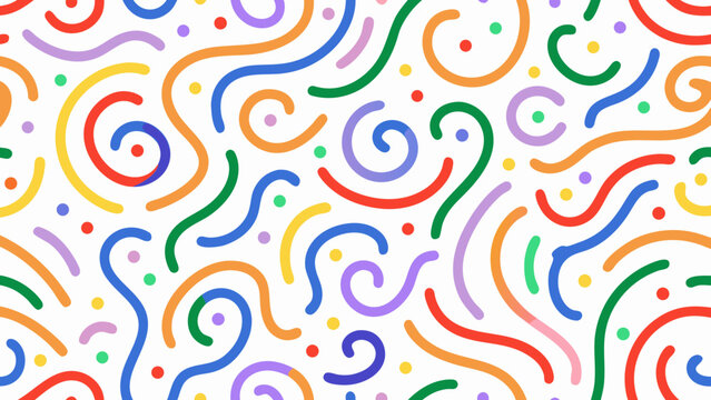 colorful abstract squiggles and dots pattern on a white background playful vector illustration