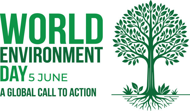 World environment day june 5th global call to action with tree illustration