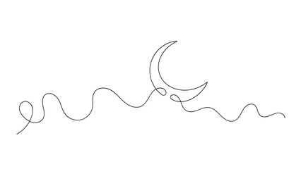 Simple line art crescent moon with wavy line Vector © Kamol