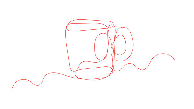 Red line drawing of a mug with a wavy string Vector