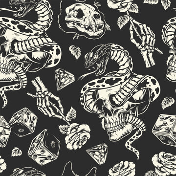 Skulls and snakes in design