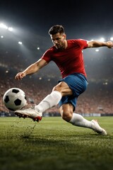 Obraz premium Dynamic soccer player kicking ball