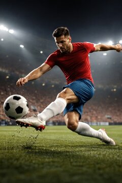 Dynamic soccer player kicking ball