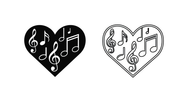 Heart shape filled with music notes melody