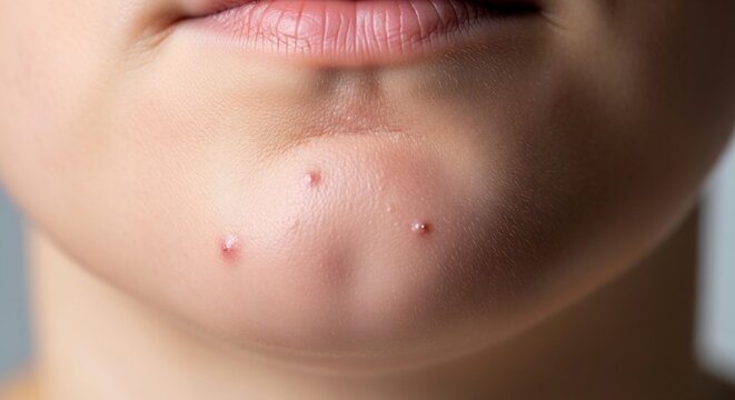 Close-up of Skin Imperfections on a Persons Chin.