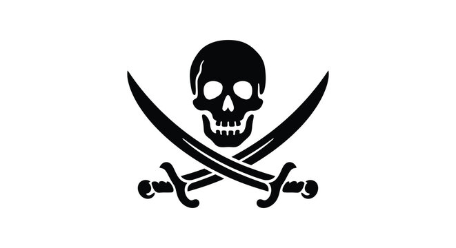 Black skull and crossbones symbol pirate flag design in solid silhouette