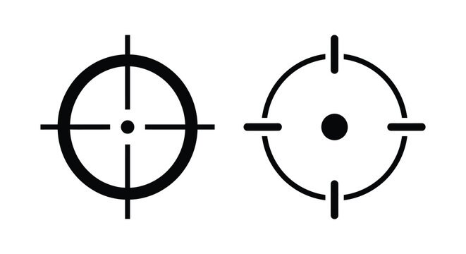Crosshair target reticle icons in black and white simple graphic design silhouette