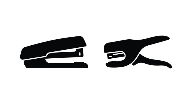 Black office stapler and staple remover silhouette on a white background